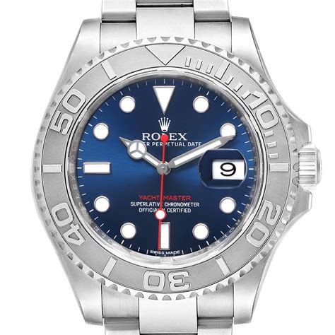 rolex yachtmaster steel and platinum blue dial men& 39|Rolex yacht master blue face.